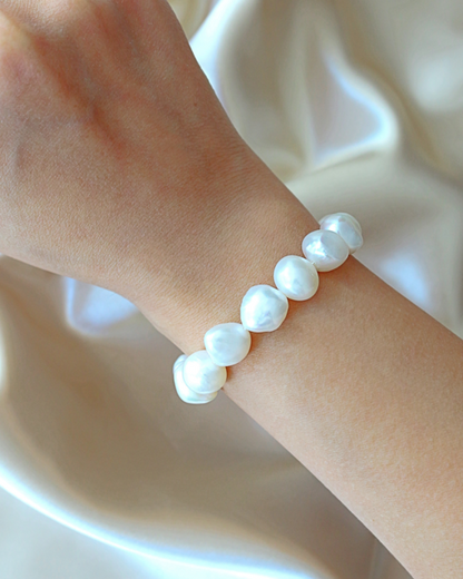 Exquisite Handmade Baroque Genuine Freshwater Pearls & Sterling Silver Bracelet (925)
