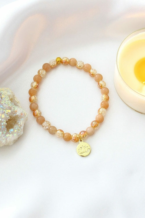 Handmade Sunstone Bracelet | 24K Lotus Flower Charm