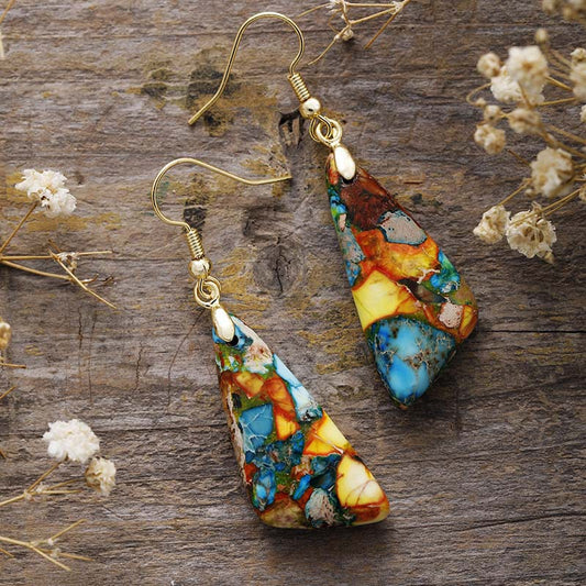 KayBee Stunning Natural Emperor-Stone Geometric Earrings