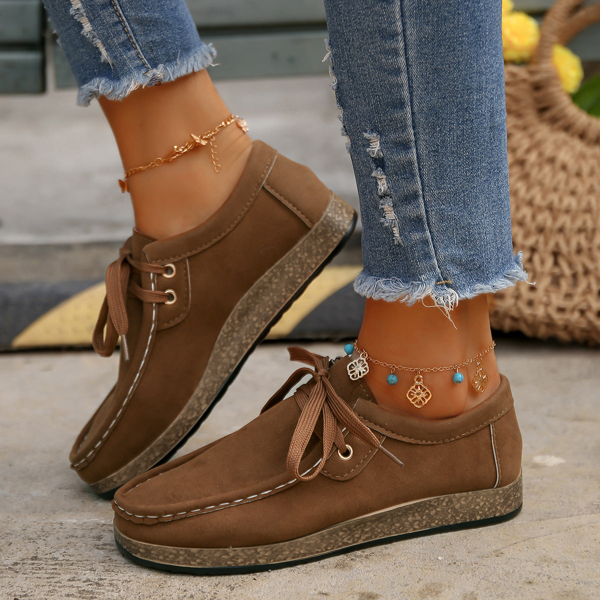 KayBee Suede Lace-Up Flat Slip-Ons