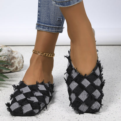 KayBee Plaid Square Toe Flat Slippers
