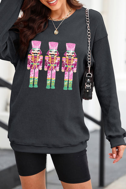 KayBee Sequin Nutcracker Round Neck Long Sleeve Sweatshirt