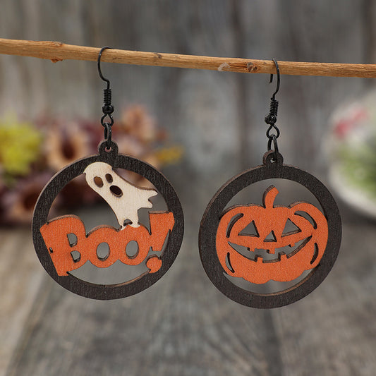 KayBee So Spooky Halloween Hollow BOO and Pumpkin Wooden Earrings