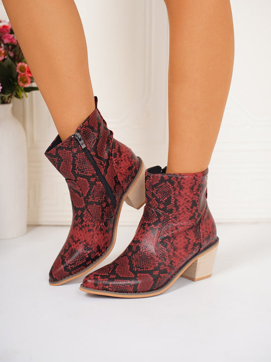 KayBee Leather Snakeskin Print Block Heel Boots