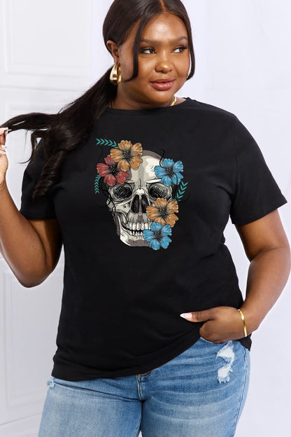 Simply Love Flower Skull Graphic Cotton Tee