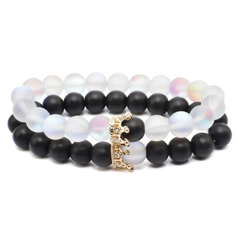 Natural Stone Beaded Bracelet with Crown Charm