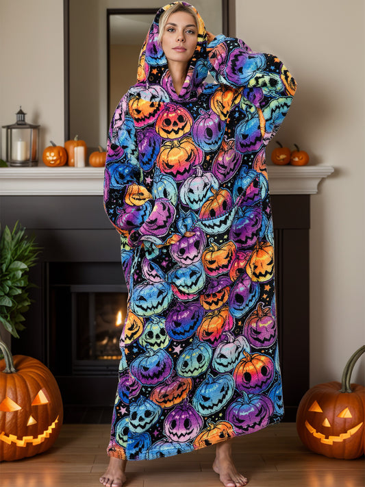 KayBee So Spooky Halloween Fuzzy with Pocket Long Sleeve Hooded Lounge Dress