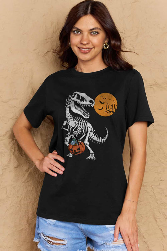 Simply Love Dinosaur Skeleton Graphic Cotton T-Shirt