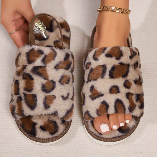 KayBee Leopard Open Toe Cozy House Slippers