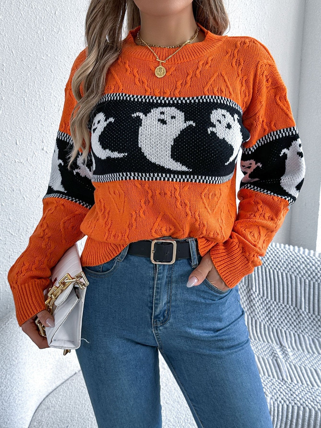 KayBee So Spooky Halloween Ghost Round Neck Long Sleeve Sweater