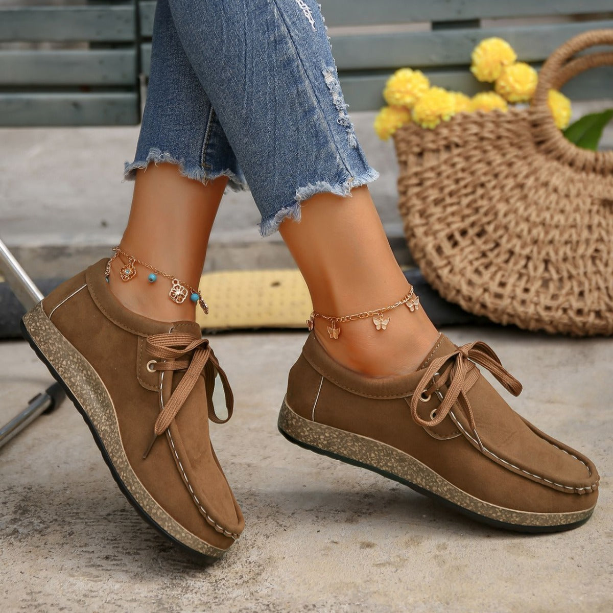 KayBee Suede Lace-Up Flat Slip-Ons