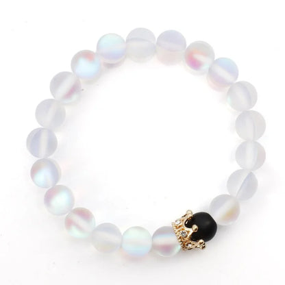 Natural Stone Beaded Bracelet with Crown Charm