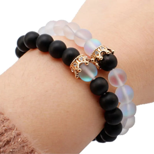 Natural Stone Beaded Bracelet with Crown Charm